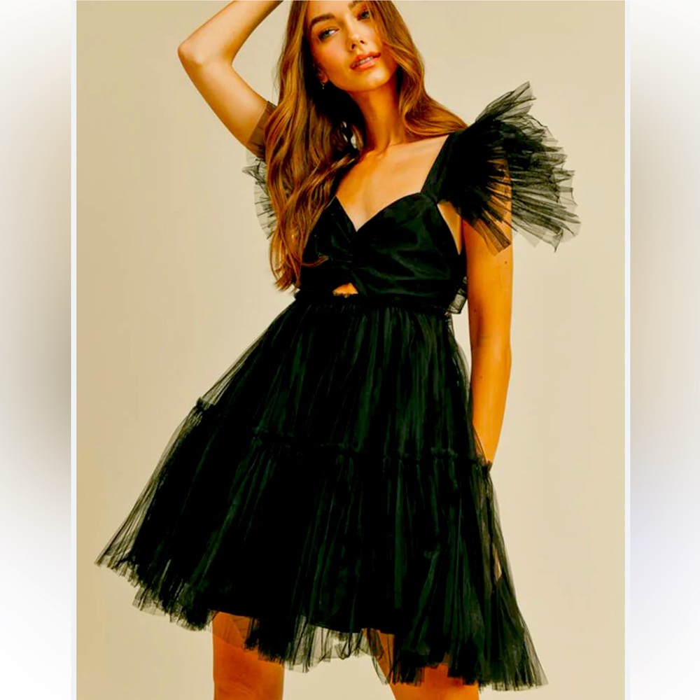 Elegant Black Tulle Mini Dress